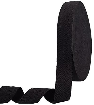 nbeads 45 m/Rolle Baumwollbänder mit Fischgräten, 35 mm breites Baumwollband, Baumwoll-Twillband, Fischgrätenmuster, für Stricken zum Nähen, Basteln, Handwerk, Schwarz