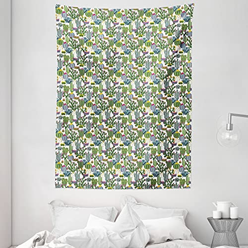 ABAKUHAUS Kaktus Wandteppich, Blue Agave und Feigenkaktus, Wohnzimmer Schlafzimmer Wandtuch Seidiges Satin Wandteppich, 100 x 150 cm, Mehrfarbig