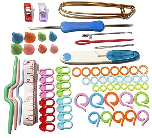 Grasslandy Strickzubehör-Set: Maschenmarkierer, Nadelhalter, Häkelnadeln & mehr - für Anfänger & Fortgeschrittene - Unisex - Klein - Nicht zusammenklappbar