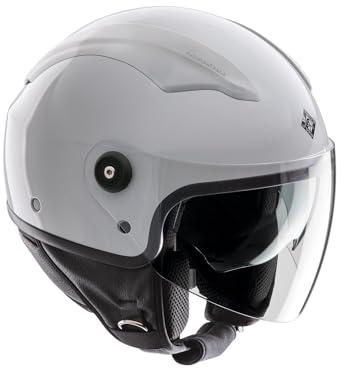 Tucano Urbano casco demi jet unisex EL'TOP. Casco moto in policarbonato, casco scooter all seasons con doppia visiera e copri–aerazione Dynamic Flow. Casco omologato ECE 22.05 Bianco lucido Tg. M