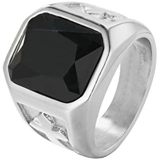 Aotiwe Ringe für Herren Ausgefallen, Freundschaftsring Kreuz Silber Schwarz mit Schwarz Quadrat Zirkonia Edelstahl Größe 67 (21.3)