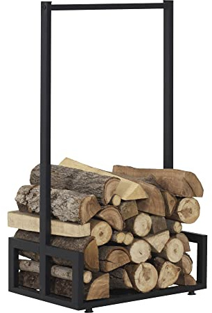 [en.casa] Kaminholzregal Thisted Brennholzregal 50 x 35 x 95 cm Holzunterstand für Innen- und Außenbereich Holzlager aus Stahl Kaminholzständer Schwarz