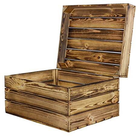 Kistenkolli Altes Land Holztruhe Assos geflammt Geschenk-Box mit Deckel Schatzkiste Holzkiste Holztruhe Hochzeitskiste Upcycling Vintage (ASSOS L 50x40x29cm)