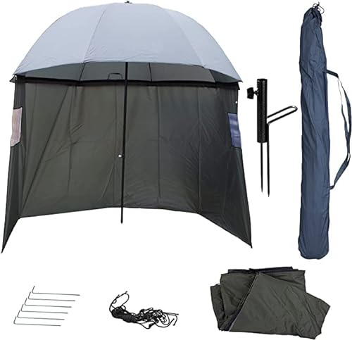 PHOENIX 91409 Angelschirm Ø250 cm Angel Schirmzelt mit Umhang Schirmständer und Erdnägel, Schutz Regen Wind Kalt und UV Sonnen, 3 Männer und Karpfengepäck + GRATIS Etui