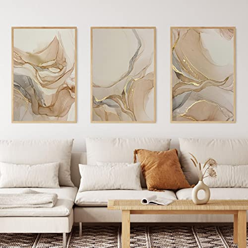 Modern lyx Guld Marmor Textur Abstrakt Affischer Väggkonsttryck Duk Måla Bilder Vardagsrum Interiör Heminredning 50x70cm-3 stycken Ramlös