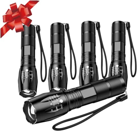 Linterna LED táctica linterna super brillante, zoom de enfoque, interior y exterior 5 modos de iluminación, adecuado para acampar, senderismo, carreras nocturnas y otras diversas situaciones. (5 pack)