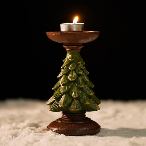 Portacandele natalizio in resina, centrotavola per albero di Natale, decorazione per matrimoni, tavolo da pranzo, regalo 2023 2024, set per Capodanno, lussuoso nordico (portacandele verde con albero