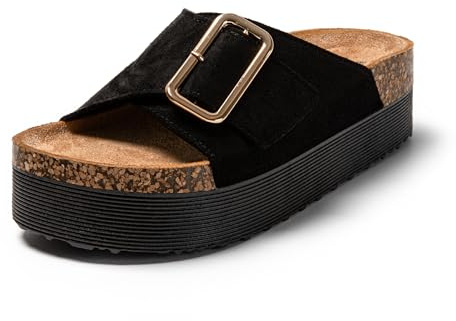 JOMIX Sommer Pantoletten Damen Verstellbarer Rieme Sandalen Plateau Clogs Elegant Slide Verstellbarer Rieme Pantoffeln (Schwarz, 38 EU, SD9168)