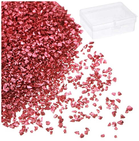 sourcing map Zerkleinertes Glas, 1–3 mm, glänzend, galvanisiert, unregelmäßig, zerbrochene Glassplitter zum Basteln, DIY, Harz, Kunst, Dekoration, Vasenfüller, Rot, 50 g