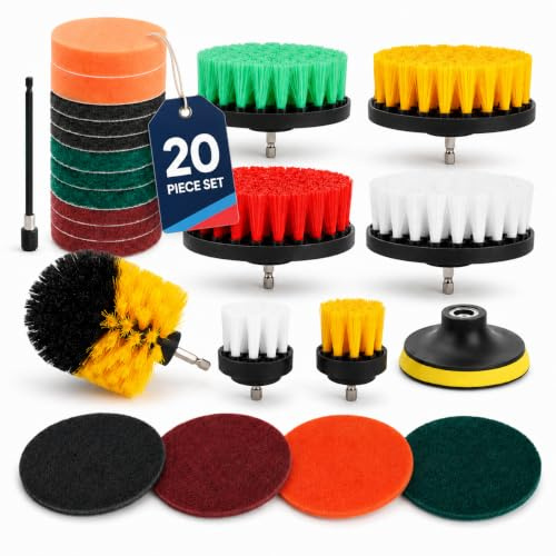 Streetwize - Drill Brush For Cleaning, 20-Piece Drill Brush Set | Power Scrubber Cleaning Kit For Bathroom, Sink, Kitchen, Shower Tub, Carpet Scrubber, Car, Boat Upholstery SWCR39