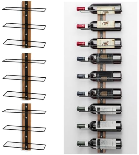Shally Dogan Stand Portabottiglie da Muro per Vino con Scomparti Porta Bottiglie, Cantinetta a Parete, Supporto Montaggio Creativo Industrial, Angolo Bar per Cucina, Sala Pranzo, Cantina (3 Pezzi)