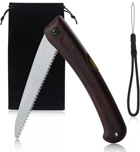 GOLD DEER Folding Hand Saw for Wood, Camping, and Pruning - Portable Garden Blade With Velvet Pouch for Tree Trimming and Hiking