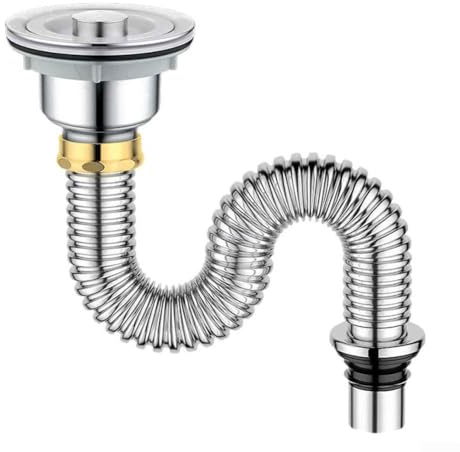 Tuyau de vidange en acier inoxydable, tuyau de vidange d'évier de cuisine, filtre de vidange pour évier, tuyau de vidange en cuivre (A)