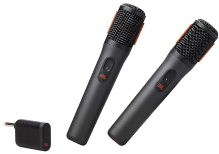 JBL PartyBox Microphone sans Fil - 2 Microphones sans Fil numériques, Batterie Rechargeable (20 Heures - 700 mAh), Voix Claire, Son Net, Connexion Stable de 2,4 GHz, Compatible avec Tous Les