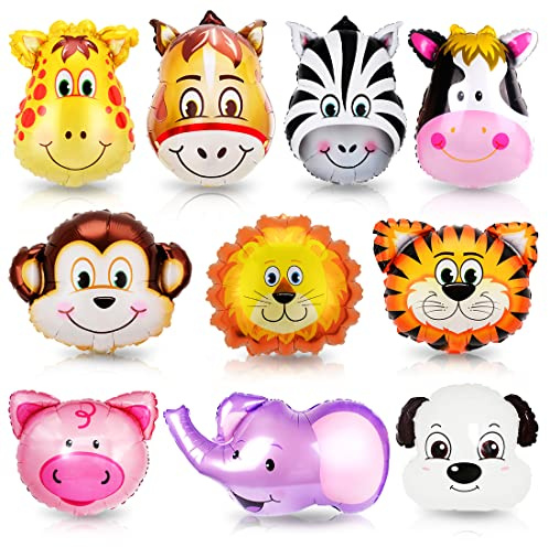 Folienballon Tiere,10 Stück Tierkopf Ballons,Folienballon Waldtiere，Dschungel Tierballons,Animal Head Luftballons Tiere Kindergeburtstag,Perfekt für Kinder Geburtstag Party Dekoration