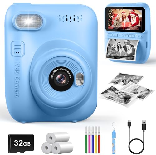 Camara Fotos Infantil Instantanea, 3,0 Pulgadas 1080P Camara instanea para niños, con Papel de Impresora y Tarjeta de 32 GB, Regalo para niños de 3 a 10 años