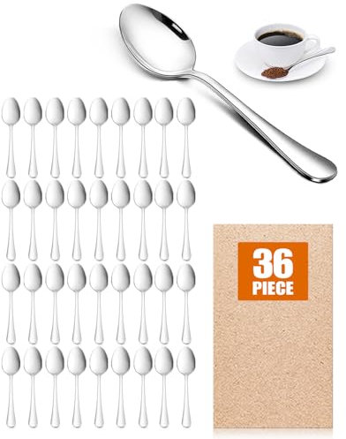 AckMond 36-Piece (13.5 cm, 5.3 inches) Fine Coffee Spoon, Teaspoons, Mirror Polishing Spoon Set （Silver