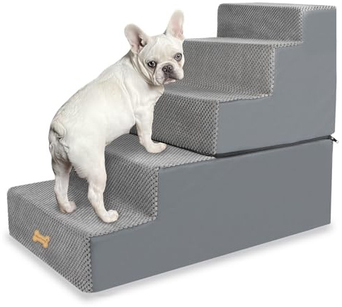Nepfaivy Escaleras antideslizantes para perros y gatos pequeños, 5 peldaños, con espuma de alta densidad y funda extraíble, para subir al sofá, 76 x 40 x 56 cm