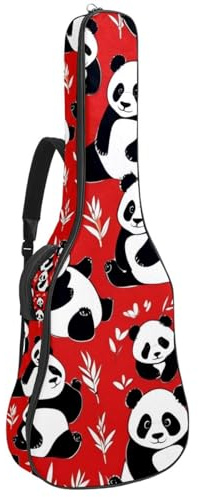 Akustikgitarrentasche 40/41/42 Zoll, wasserdichte Gitarren Gigbag mit Schutzschicht, Mehrere Taschen, süßer Panda auf Rot, mehrfarbig, 42.9x16.9x4.7 in, Gitarrentasche