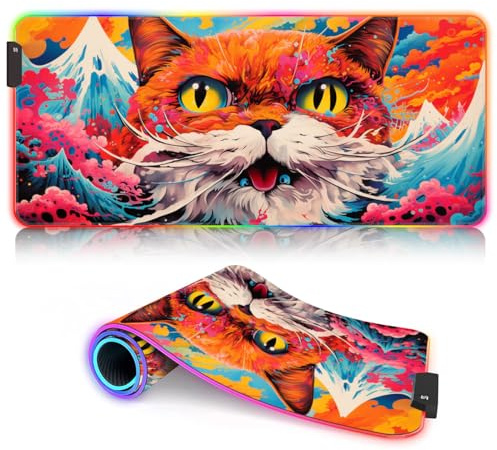 XL Large Mousepad for Desk Japanese Temple RGB Gaming Mouse Mat XL (31.5 x 11.8 x 0.12 inches) Extended Gaming Mouse Pad Study and Gaming 9 static colors and 3 dynamic