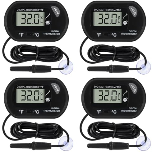 DORHEA 4Pcs Aquarium Thermometer, Digital LCD Display, Fahrenheit/Celsius, -50°C to +70°C, Waterproof Probe, Suitable for Aquarium, Terrarium, Vivarium