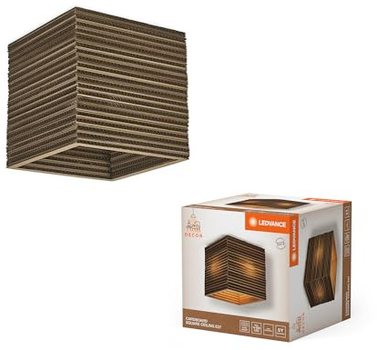 LEDVANCE Decor Cardboard Square marrón de cartón ondulado, ligera, E27, 250 mm de diámetro, pantalla de material reciclado, sostenible gracias a una fuente de luz reemplazable, fácil de instalar