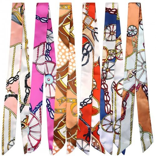 6 Stück Halstuch-Haargummi, Dünne Lange Hals Schal, Seidenschal Seidentuch Damen, Stilvolle Satin Headscarf Haarschmuck, Mode Handtaschenschal Seidenhandtasche