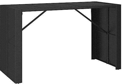 SDWEHO7 PE Rattan Gartentisch mit Glasplatte, Garten Stehtisch Outdoor Bistrotisch Biertisch Gartentisch Bartisch für Hinterhof, Schwarz 185x80x110 cm