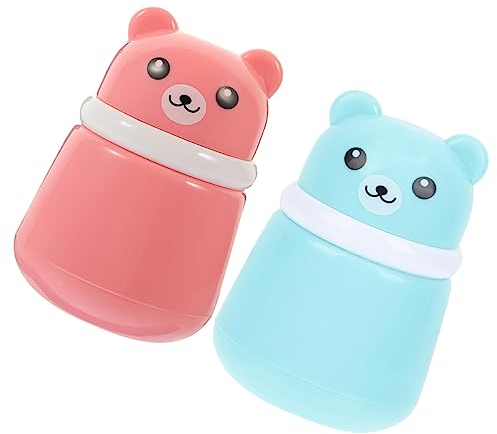 MERRYHAPY Puderquasten Etui Satz Mit 2 Cartoon Bär Flaschen Reißfester Schwamm Kompakter Pulverbehälter Für Talkumpuder Und Losen Puder Tragbar Für Reisen Und Babypflege
