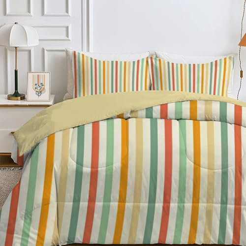 Qiwagu Bettdecke 135x200 4 Jahreszeiten, Wende Streifen Steppdecke Waschbare, Bettdecke ohne Bezug Nutzbar, Leicht Weiche Schlafdecke 200GSM, Ganzjahresdecke Bunt mit 1 Kissenbezug (ohne Kissen)