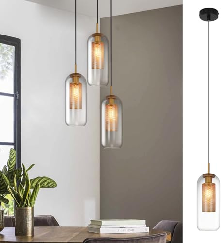 CBJKTX Pendelleuchte Esstisch Hängelampe 160cm Glas Modern E27 1 Flammig | Hängeleuchte Schwarz Pendellampe Höhenverstellbar Wohnzimmer Küche Esszimmer Nachttisch (ohne Leuchtmittel)