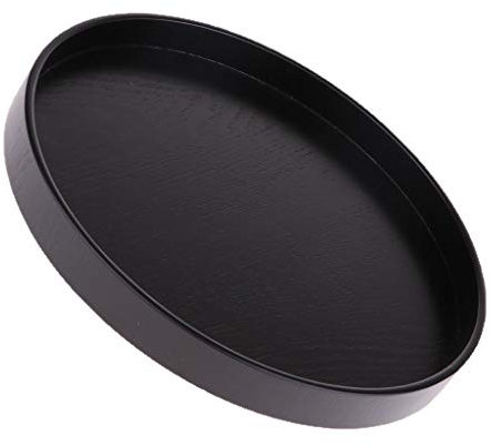 Pleayietoopiatiey Grand plateau de service rond en bois fait à la main, noir, 37,5 cm