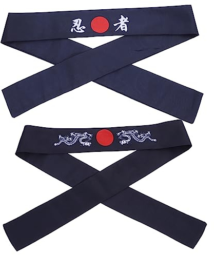 PLAFOPE 2Pcs Bandeau Japonerie pour Hommes Bushido Ajustable Fermeté Optimale, Style Japonerie pour Entraînement Sportif, Karaté, la Cuisine et Compétitions
