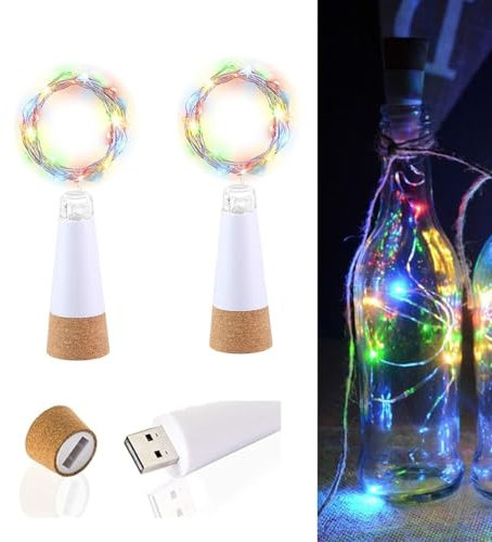 ZHHSUNY Wine Bottle Lights, USB Rechargeable 20 LEDs LED Mini String Fairy Lights for Wedding, Christmas, Party,Bar Decoration (2, Colorful)