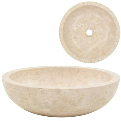 AUVYI Lavabo de toilette d'invités, 40 x 12 cm, marbre, crème, pierre naturelle, meuble de salle de bain, meuble de salle de bain, lavabo à poser, salle de bain décorative, salle de bain