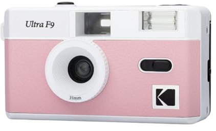 KODAK Ultra F9 – Silberkamera, wiederverwendbar, 35 mm, festes Objektiv 31 mm F/9, integrierter Blitz, einfaches Aufladen, manuelles Aufwickeln, ideal für den Innenbereich – Rosa