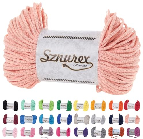 Makramee Garn 5mm x 100m Baumwollschnur Garn für Makramee-Schnur über 50 Farben Oeko-TEX Zertifiziert Baumwollkordel, Baumwollgarn mit Polyesterkern für DIY (Lachs, 5mm/100 Meter)