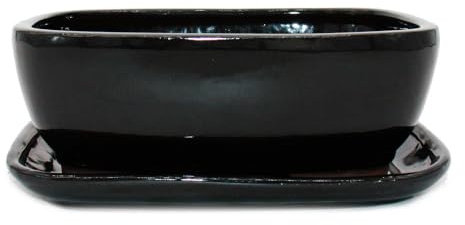 exotenherz Bonsai-Schale mit Unterteller Gr. 4 Schwarz Anthrazit rechteckig Modell GB5 L 26cm B 20cm H 9cm