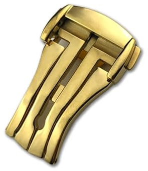 SRDRK Faltschließe für Uhren mit Faltschließe, 16 mm, 18 mm, 20 mm, für Omega, Lederarmband, Gummiband, 316L-Stahl, Schwarz, Silber, Zubehör(Golden style 1,16mm)