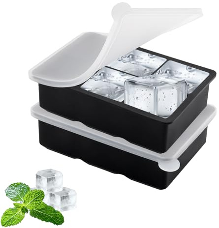 TOKSEO 2 moldes de 6 compartimentos de silicona para cubitos de hielo con tapa, bandeja de cubitos de hielo de silicona, cubitos de hielo cuadrados grandes para cócteles, whisky, helados, purés de