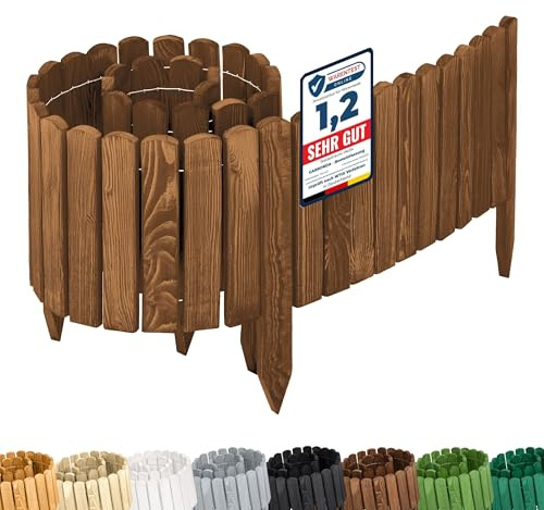 Garronda Rasenkante Holz Beeteimfassung imprägniert 200 cm x 30 cm Flexibler Rollborder Zaun für Garten GD-0109 (Dunkelbraun, Höhe: 30 cm)