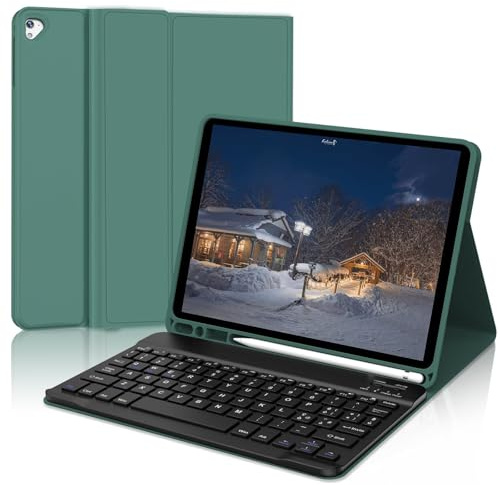 IVEOPPE Cover iPad 6 Generazione 9.7 con Tastiera, Custodia Tastiera Italiano Bluetooth staccabile per iPad 5/Pro 9.7/Air 2/Air 1, Verde scuro