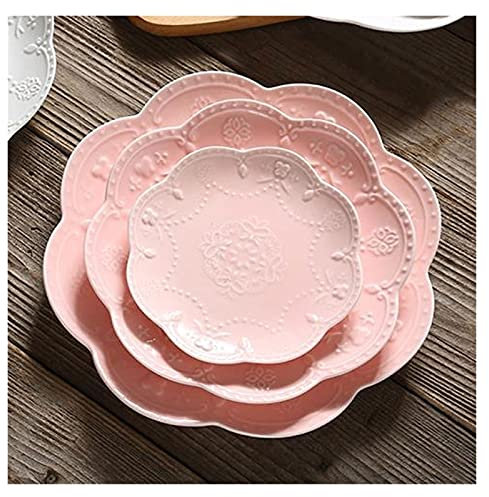 GFHTRELY Plato llano de cerámica, plato de cena, plato de carne, ensalada, pasta, aperitivo, postre, microondas y lavavajillas, color rosa, juego de 3 piezas (rosa)