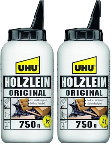 UHU Holzleim Original Flasche, Universeller Weißleim - geeignet für alle üblichen Holzarten und -verklebungen, 750 g (Packung mit 2)