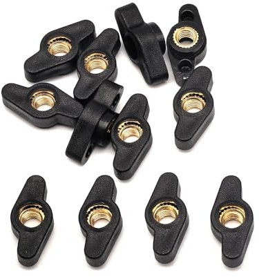 Perillas de ala de 1/4 pulgadas con agujero pasante, tuercas de tornillo de mano M6, tornillos de pulgar roscados, color negro, paquete de 12