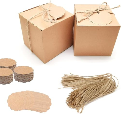 50 Stück Kraftpapier Geschenkschachteln,Karton Schachteln Schachtel mit deckel, Geschenkbox Quadratisch, für Geschenke, Party, Geburtstag, Hochzeit, 7x7x7cm