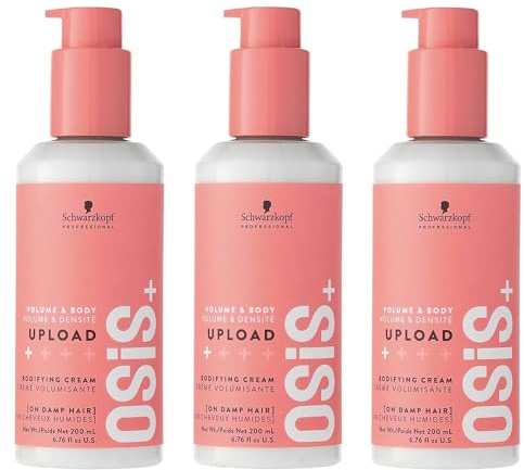 Schwarzkopf Professional OSiS Upload Haarcreme, verdichtend, antistatisch, thermischer Schutz, subtile Definition, Volumen, erhöhte Wurzeln, nicht klebrig, leichte Fixierung, 200 ml – 3 Stück