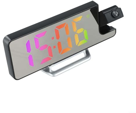 Besttoolifes Réveil numérique avec projection de l'heure, affichage au plafond, détection de température, horloge électronique 12 à 24 heures (lumière colorée)