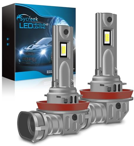 Sycreek H11 LED 24000LM 90W, Ampoule LED H11 H8 H9 1:1 Mini Design 6500K Blanc Froid,Kit be Conversion Halogène, Ampoule de Phare pour 12V Voiture ou Moto
