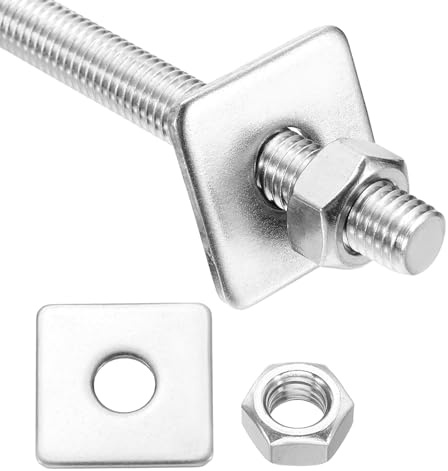 sourcing map 1 lot de tiges entièrement filetées M10 x 400 mm, tiges filetées en acier inoxydable 304, filetage à droite avec écrou rondelle carrée pour ancrage structurel, vis de fixation